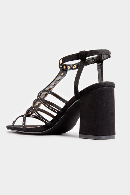 Black Studded Block Heel Sandals 
