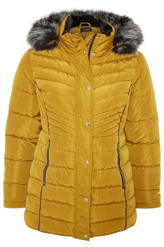 Mustard Yellow Panelled Puffer Coat | Yours Clothing