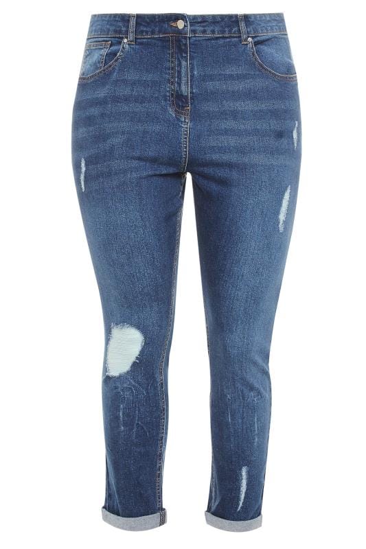 Mid Blue Distressed MOM Jeans | Yours Clothing 5