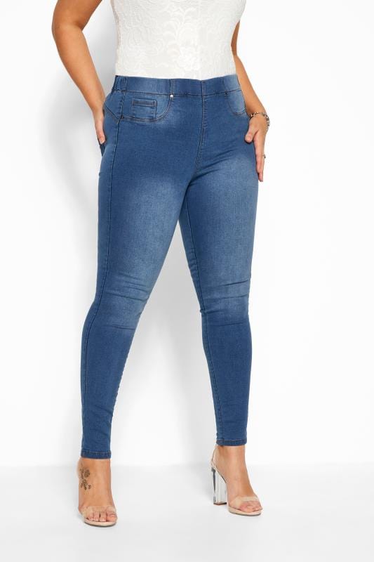 Jeggings dla puszystych YOURS FOR GOOD Curve Mid Blue Pull On Bum Shaper LOLA Jeggings
