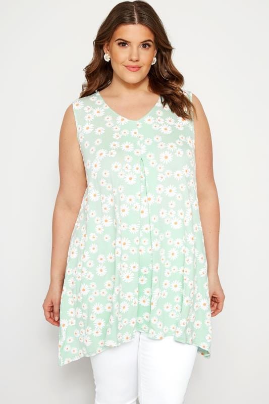 LIMITED COLLECTION Mint Green Daisy Swing Vest Top | Sizes 16 to 36 ...