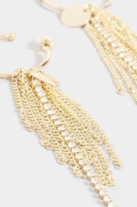 Gold Multi Tassel Drop Hoop Earrings 3