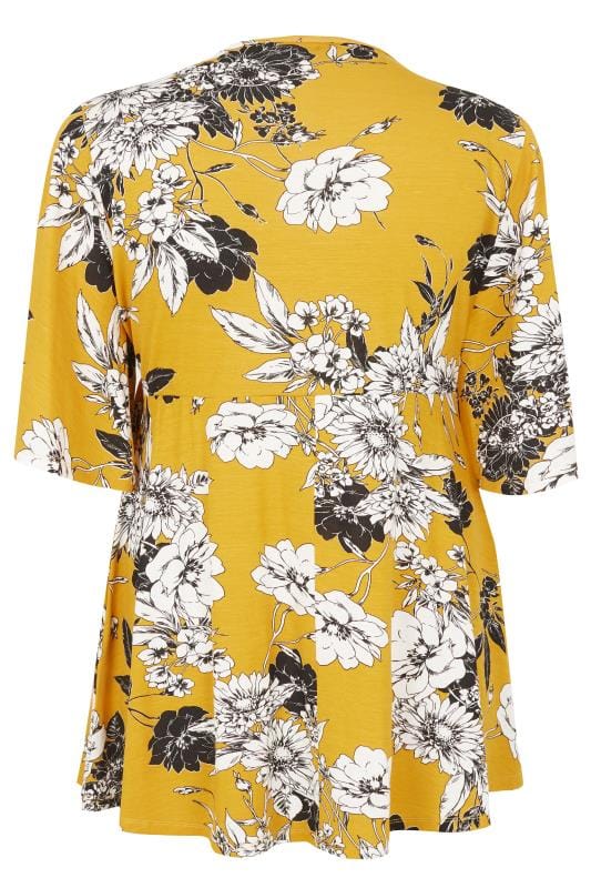 Mustard Floral Print Wrap Top, Plus size 16 to 36 | Yours Clothing