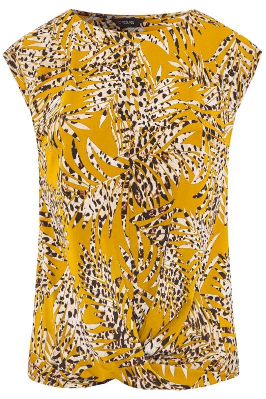 Mustard Yellow Leopard Leaf Print Top | Yours Clothing