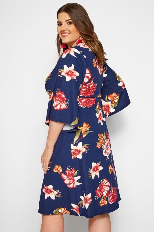 Navy Floral Wrap Dress | Sizes 16-36 | Yours Clothing