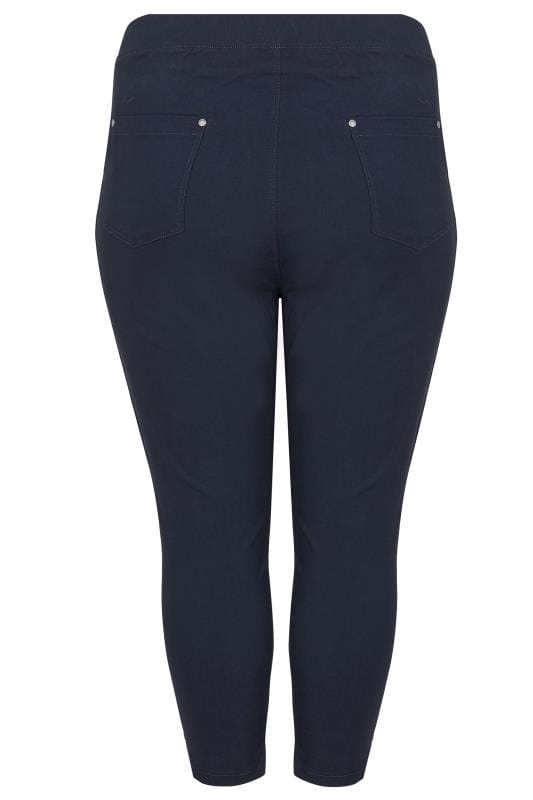 Curve Navy Blue Bengaline Cropped Pull On Trousers 5