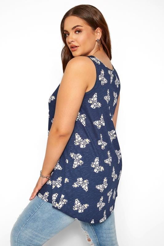 Navy Butterfly Print Swing Vest Top | Yours Clothing