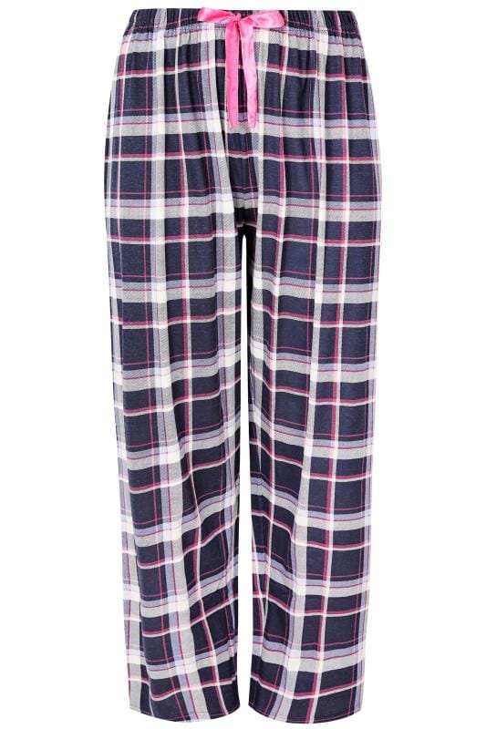 Navy Check Print Pyjama Bottoms, plus size 16 to 36 | Yours Clothing