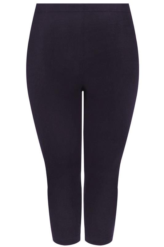 YOURS FOR GOOD Curve Navy Blue Cotton Essential Cropped Leggings_986b.jpg
