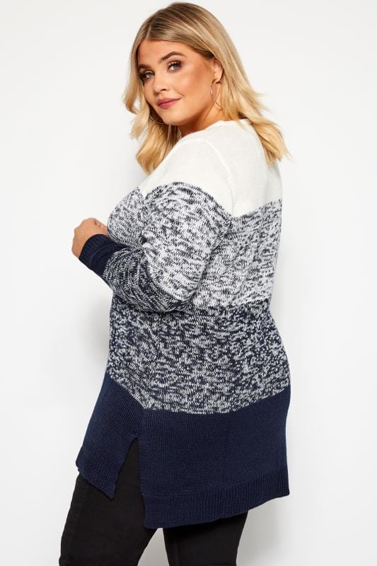 Navy & Cream Colour Block Knitted Jumper | Sizes 16-36 | Yours Clothing 5