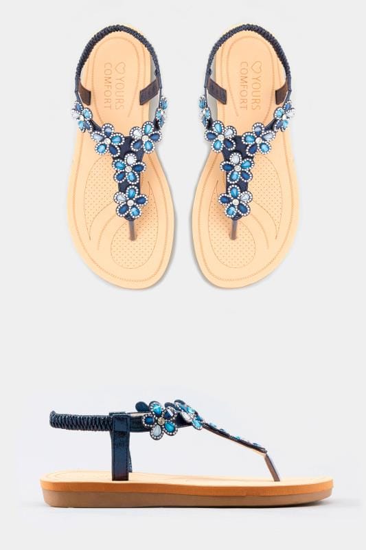 Rose Gold Twist Diamante Sandals | Wide Fit Sizes 5EEE to 