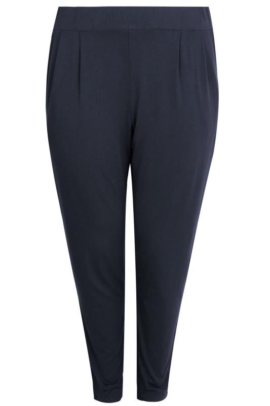 Navy Blue Double Pleat Stretch Jersey Joggers | Yours Clothing 4