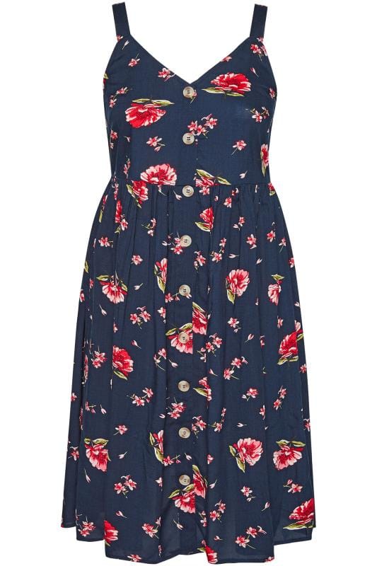 Navy Floral Button Through Dress | Sizes 16-36 | Yours Clothing | Yours ...