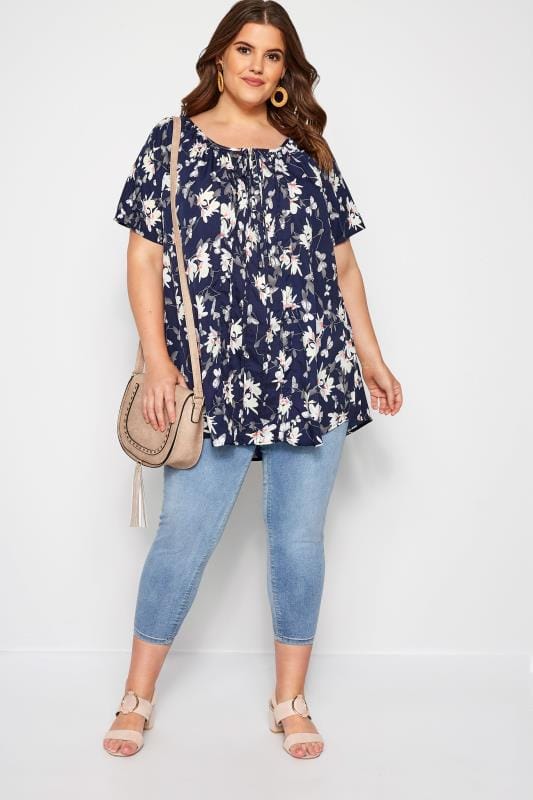 Navy Floral Gypsy Top | Sizes 16-40 | Yours Clothing