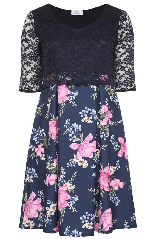 YOURS LONDON Navy Floral Lace Overlay ...
