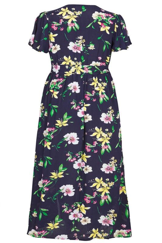 Navy Floral Wrap Maxi Dress | Sizes 16 to 36 | Yours Clothing