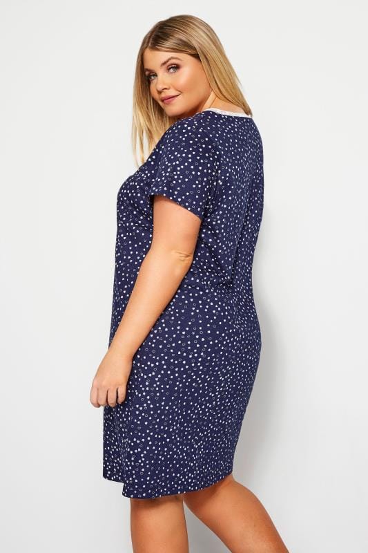 Navy Heart Print Nightdress | Yours Clothing