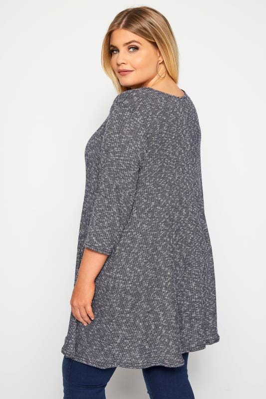 Navy Marl Ribbed Tunic Top | Yours Clothing