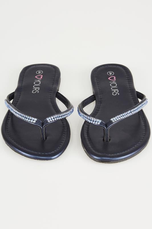 navy diamante flip flops