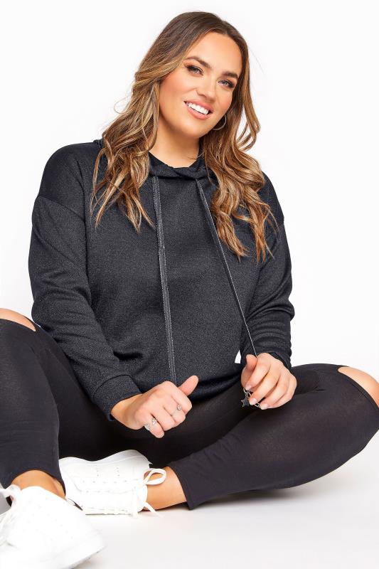 Plus Size  Navy Metallic Hoodie