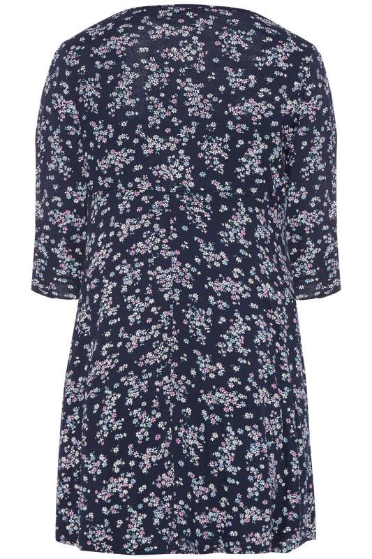 Navy & Pink Floral Ruched Dress | Yours Clothing