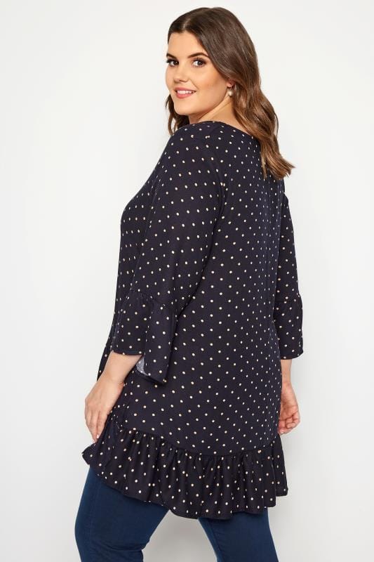 Navy Polka Dot Blouse| Sizes 16 to 36 | Yours Clothing
