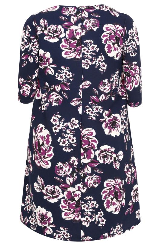 Navy, Purple & Multi Old Rose Printed Swing Dress With 3/4 Length Sleeves, Size 16 to 28 4