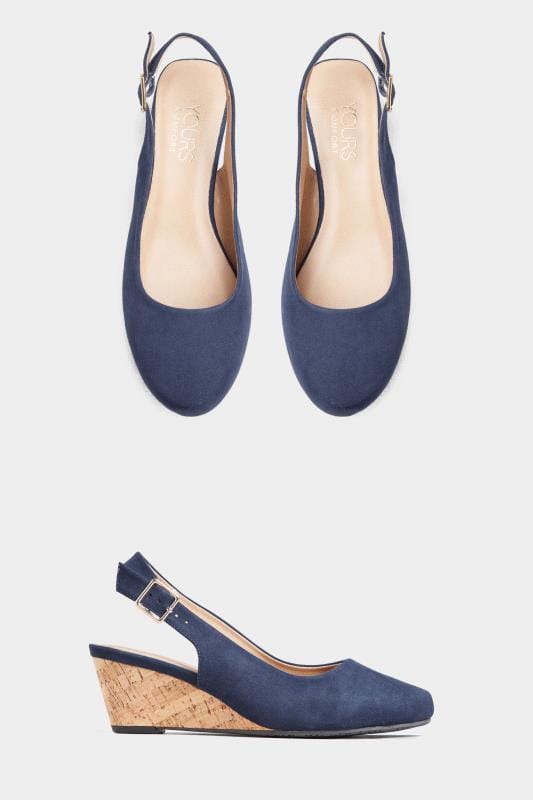 Navy Slingback Wedges In Extra Wide Fit 