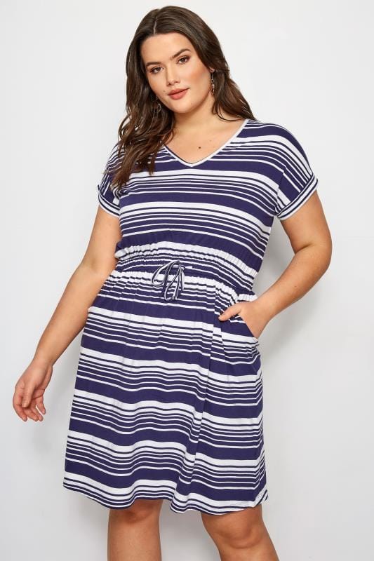 Plus Size Navy Stripe T-Shirt Dress | Sizes 16 to 36 | Yours Clothing