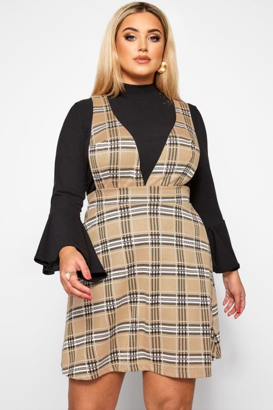 plus checked pinafore dress