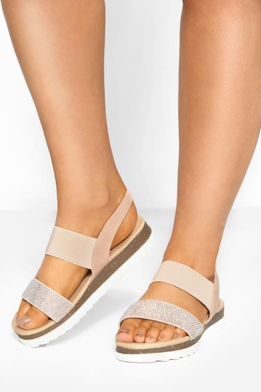 Nude Embellished Comfort Sandals In 