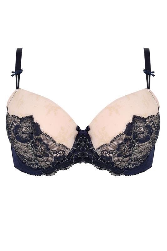 Nude & Navy Lace Illusion Moulded Bra | Yours Clothing