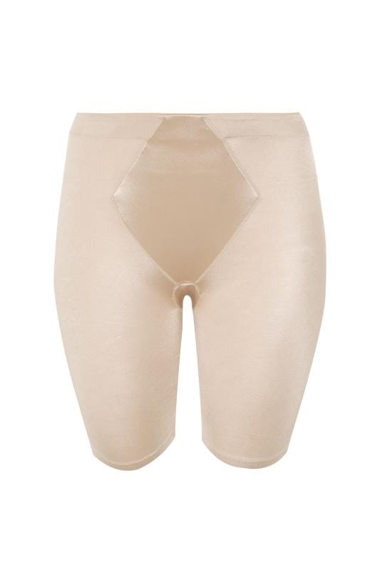 Plus Size Nude Satin Control High Waisted Shorts | Yours Clothing 3