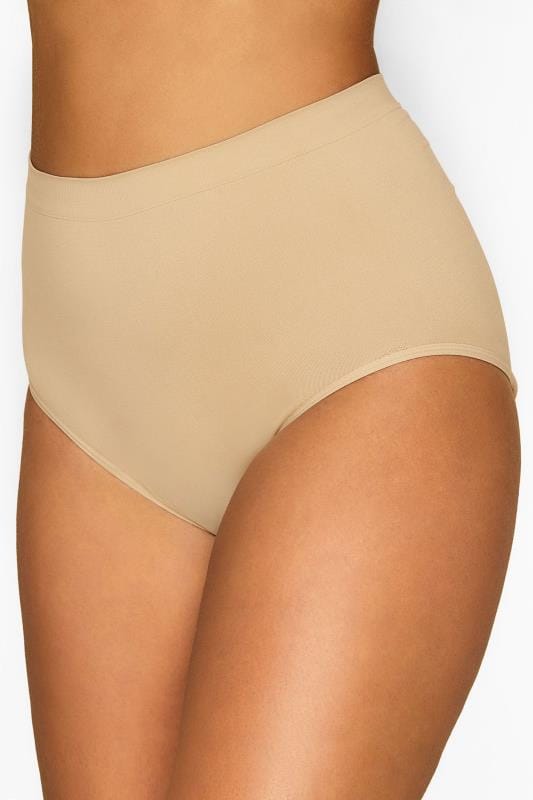 Nude Seamless Light Control High Waisted Full Briefs | Yours Clothing 1