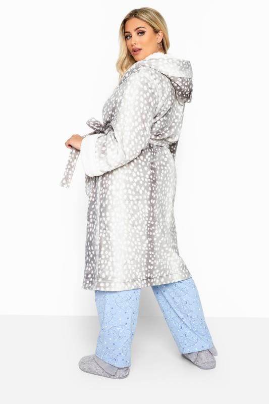 Grey Spotted Faux Fur Dressing Gown | Yours Clothing