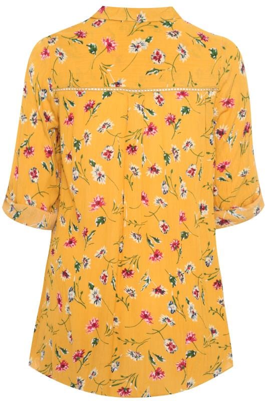 Mustard Yellow Floral Print Overhead Shirt | Yours Clothing