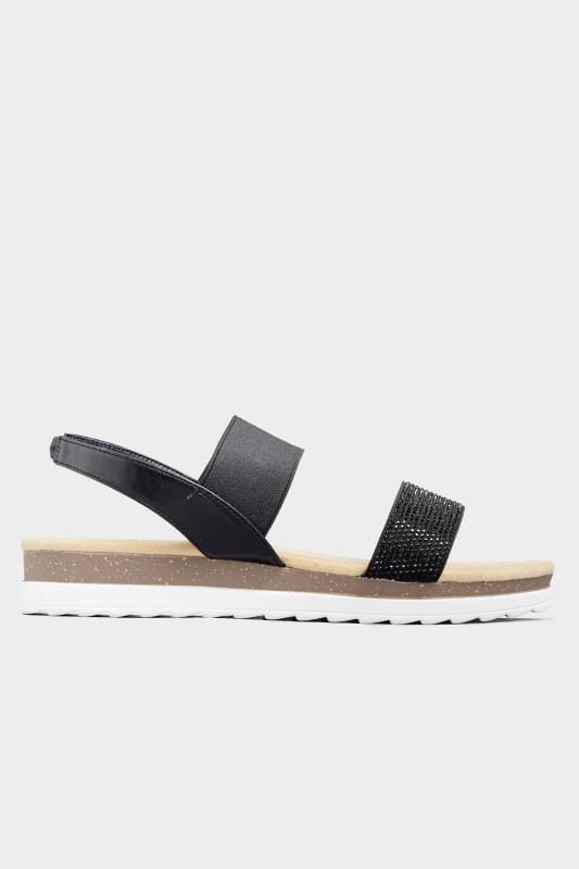 Black Embellished Comfort Sandals In Extra Wide Fit | Yours Clothing