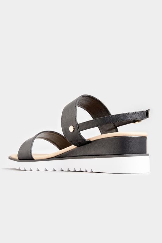 Black Sporty Wedge Sandals In Extra Wide Fit | Yours Clothing