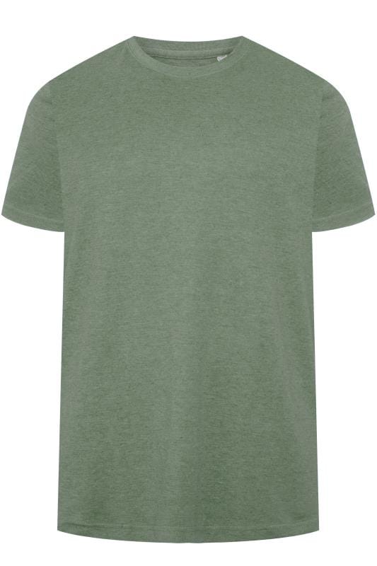 BAR HARBOUR Sage Green Marl Plain Crew Neck T-Shirt | BadRhino