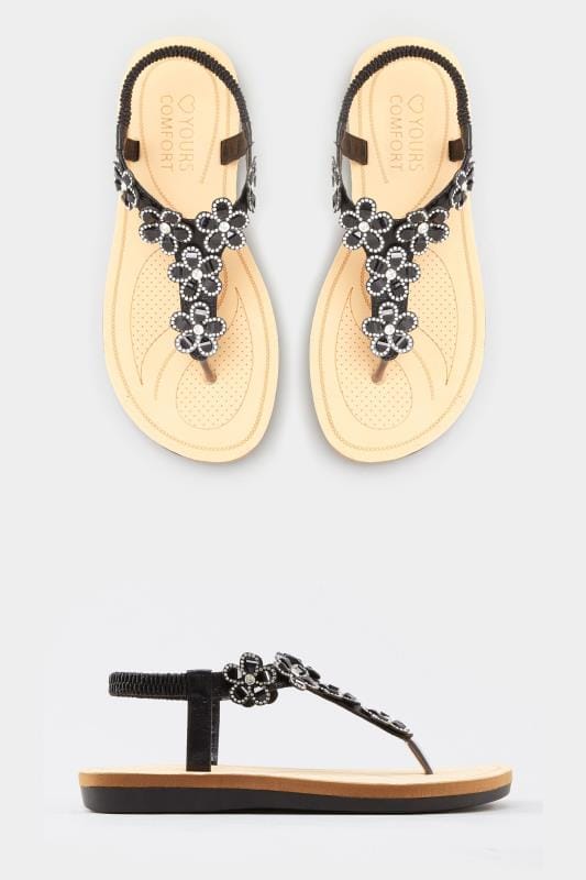 Black Shimmer Diamante Flower Sandals In Extra Wide Fit_6c4b.jpg