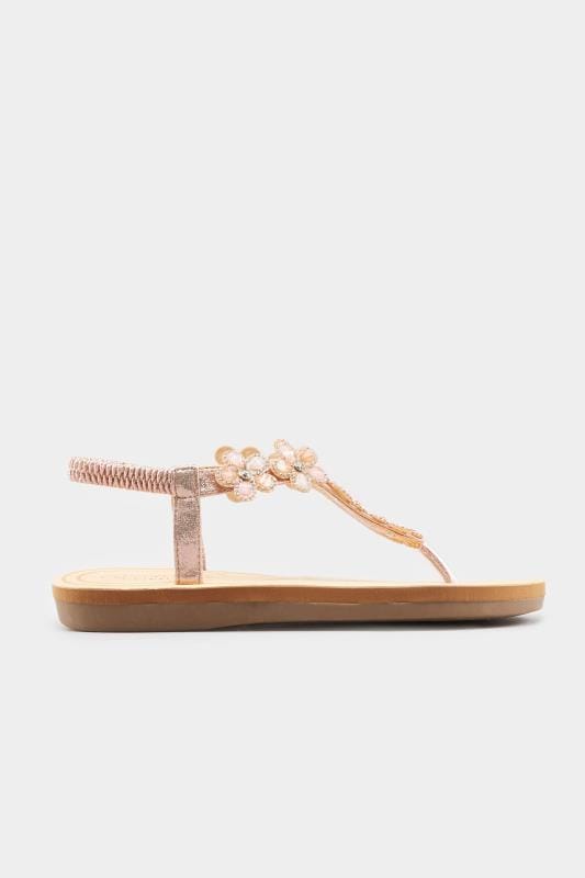Rose Gold Diamante Flower Sandals In Wide E Fit & Extra Wide Fit | Yours Clothing 2