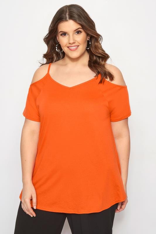 Orange Cold Shoulder Top | Plus Sizes 16 to 36 | Yours Clothing