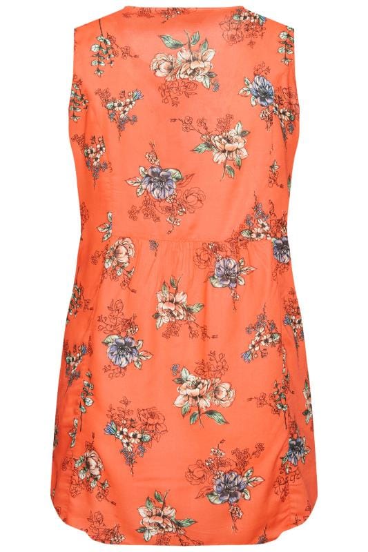 Orange Floral Sleeveless Pocket Blouse | Sizes 16-40 | Yours Clothing