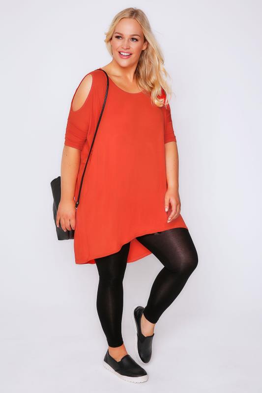 Orange Oversized Top With Cold Shoulder Cut Out & Extreme Dipped Hem ...