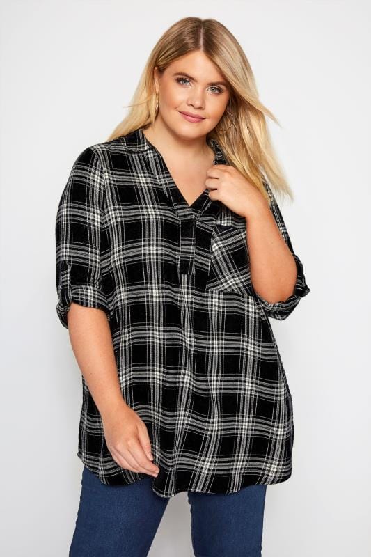 Black & White Overhead Metallic Check Shirt | Yours Clothing