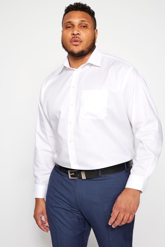 DOUBLE TWO White Non-Iron Luxury Long Sleeve Formal Shirt | BadRhino