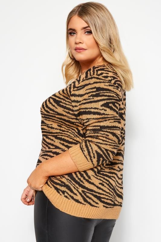 PRASLIN Black & Brown Animal Print Jumper | Yours Clothing