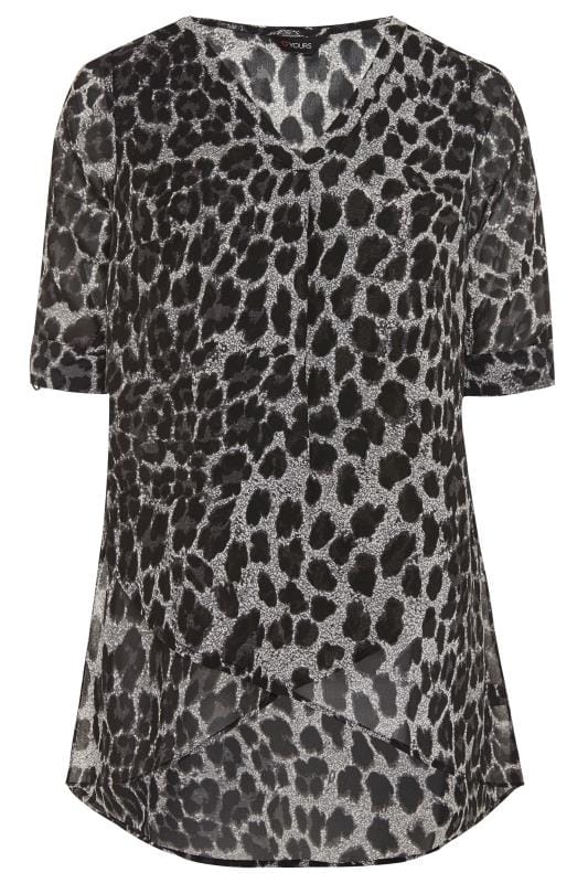 Grey Leopard Print Double Layered Blouse | Sizes 16-32 | Yours Clothing