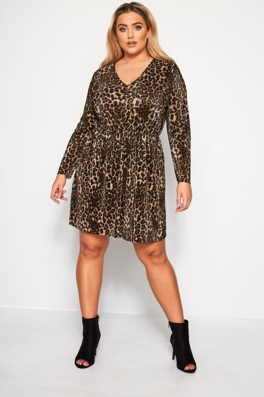 LIMITED COLLECTION Brown Animal Print Plisse Dress | Yours Clothing