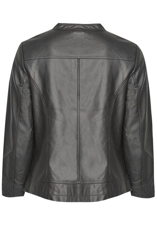 Curve Black Faux Leather Collarless Jacket 6